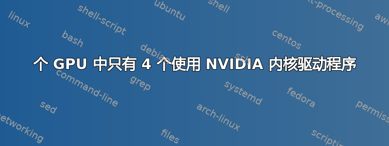 6 个 GPU 中只有 4 个使用 NVIDIA 内核驱动程序