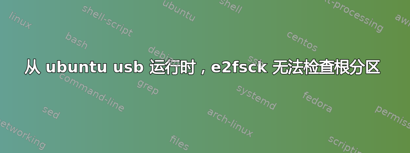 从 ubuntu usb 运行时，e2fsck 无法检查根分区