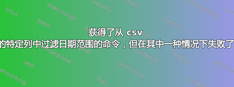 获得了从 csv 的特定列中过滤日期范围的命令，但在其中一种情况下失败了