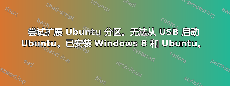 尝试扩展 Ubuntu 分区。无法从 USB 启动 Ubuntu。已安装 Windows 8 和 Ubuntu。