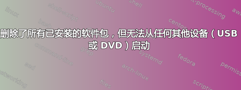 删除了所有已安装的软件包，但无法从任何其他设备（USB 或 DVD）启动