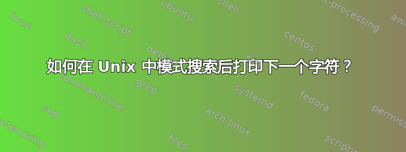 如何在 Unix 中模式搜索后打印下一个字符？