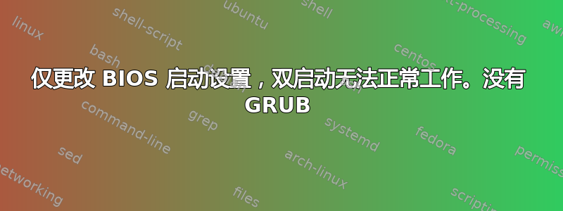 仅更改 BIOS 启动设置，双启动无法正常工作。没有 GRUB