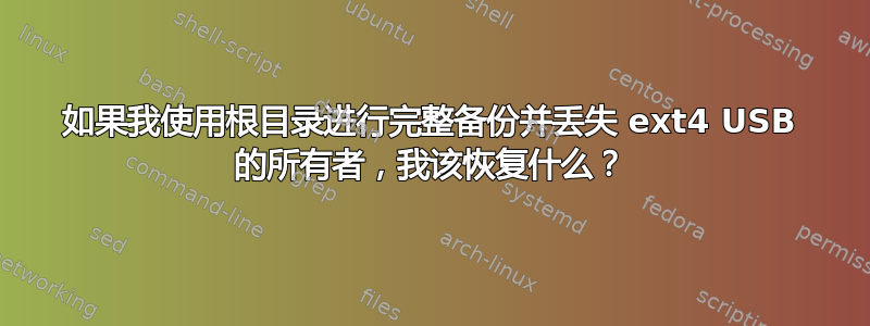 如果我使用根目录进行完整备份并丢失 ext4 USB 的所有者，我该恢复什么？