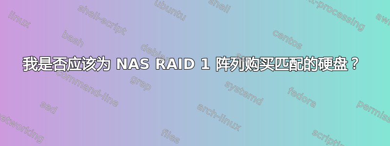 我是否应该为 NAS RAID 1 阵列购买匹配的硬盘？