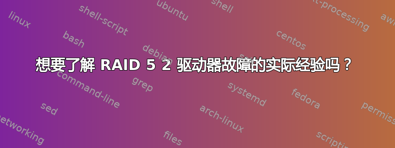 想要了解 RAID 5 2 驱动器故障的实际经验吗？