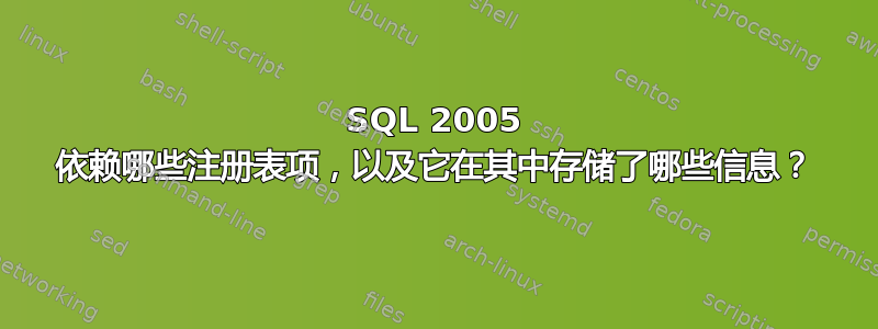 SQL 2005 依赖哪些注册表项，以及它在其中存储了哪些信息？