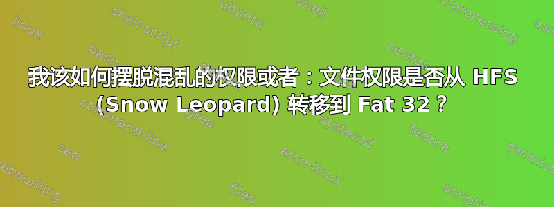 我该如何摆脱混乱的权限或者：文件权限是否从 HFS (Snow Leopard) 转移到 Fat 32？