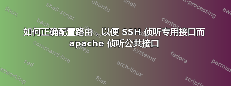 如何正确配置路由，以便 SSH 侦听专用接口而 apache 侦听公共接口