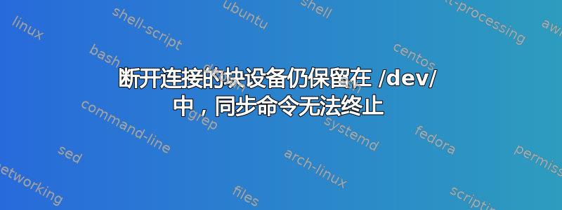 断开连接的块设备仍保留在 /dev/ 中，同步命令无法终止