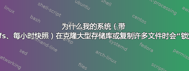 为什么我的系统（带 btrfs、每小时快照）在克隆大型存储库或复制许多文件时会“锁定”