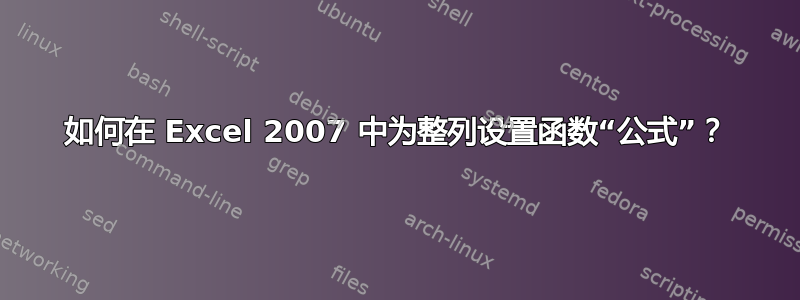 如何在 Excel 2007 中为整列设置函数“公式”？