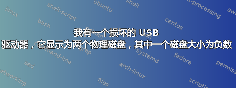 我有一个损坏的 USB 驱动器，它显示为两个物理磁盘，其中一个磁盘大小为负数