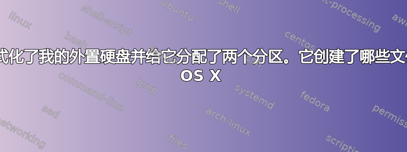 我刚刚格式化了我的外置硬盘并给它分配了两个分区。它创建了哪些文件？Mac OS X