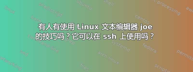 有人有使用 Linux 文本编辑器 joe 的技巧吗？它可以在 ssh 上使用吗？