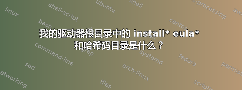 我的驱动器根目录中的 install* eula* 和哈希码目录是什么？