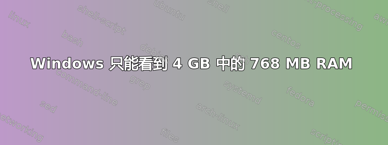 Windows 只能看到 4 GB 中的 768 MB RAM