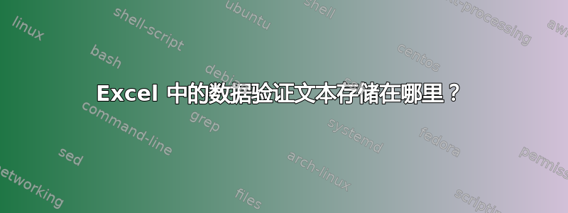 Excel 中的数据验证文本存储在哪里？