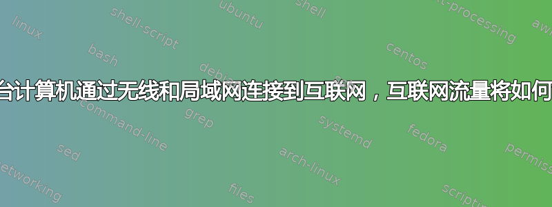 如果一台计算机通过无线和局域网连接到互联网，互联网流量将如何流动？