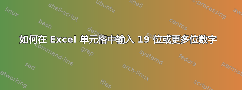 如何在 Excel 单元格中输入 19 位或更多位数字 