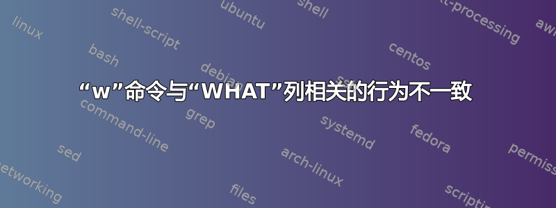 “w”命令与“WHAT”列相关的行为不一致