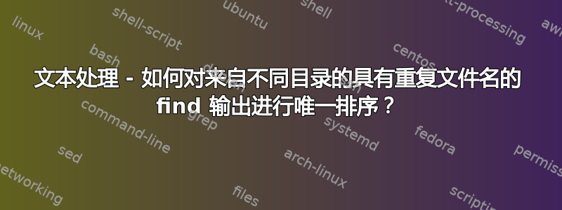 文本处理 - 如何对来自不同目录的具有重复文件名的 find 输出进行唯一排序？