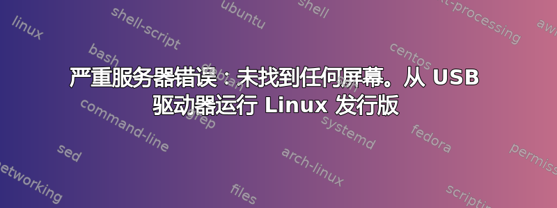 严重服务器错误：未找到任何屏幕。从 USB 驱动器运行 Linux 发行版