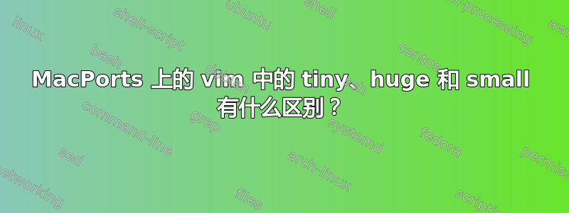 MacPorts 上的 vim 中的 tiny、huge 和 small 有什么区别？