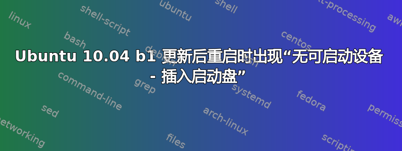 Ubuntu 10.04 b1 更新后重启时出现“无可启动设备 - 插入启动盘”