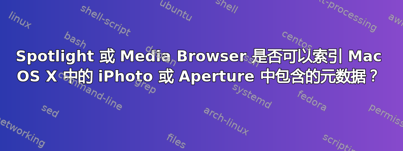 Spotlight 或 Media Browser 是否可以索引 Mac OS X 中的 iPhoto 或 Aperture 中包含的元数据？