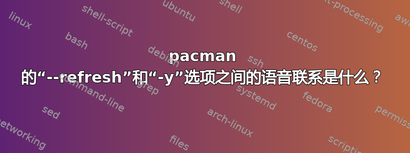 pacman 的“--refresh”和“-y”选项之间的语音联系是什么？