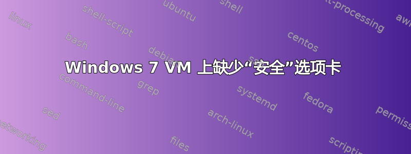 Windows 7 VM 上缺少“安全”选项卡