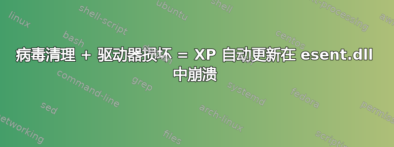 病毒清理 + 驱动器损坏 = XP 自动更新在 esent.dll 中崩溃