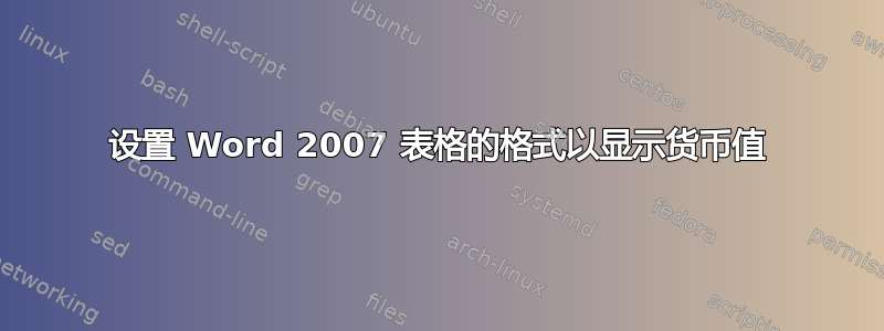 设置 Word 2007 表格的格式以显示货币值