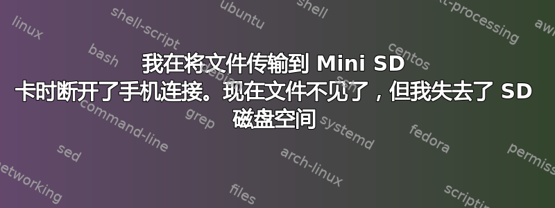 我在将文件传输到 Mini SD 卡时断开了手机连接。现在文件不见了，但我失去了 SD 磁盘空间