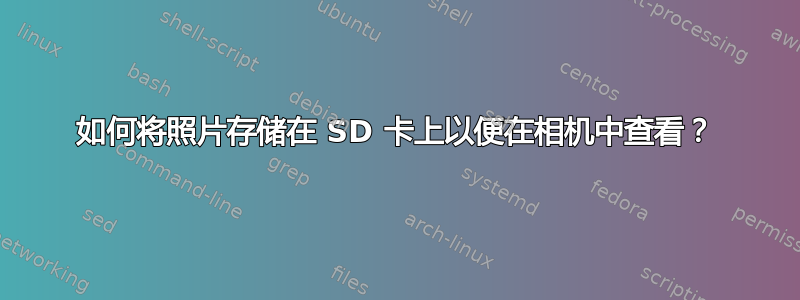 如何将照片存储在 SD 卡上以便在相机中查看？