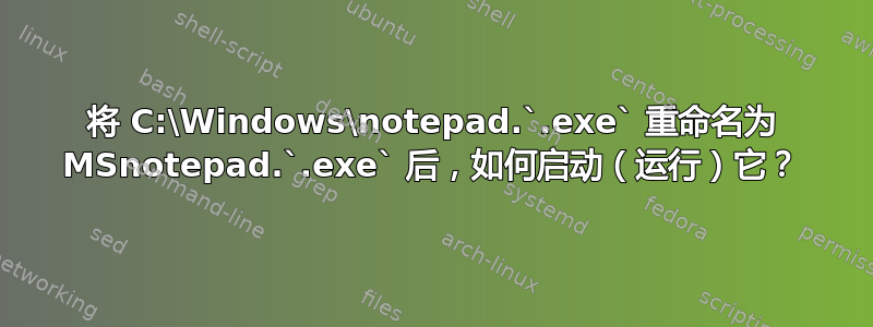 将 C:\Windows\notepad.`.exe` 重命名为 MSnotepad.`.exe` 后，如何启动（运行）它？