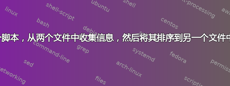 我需要制作一个脚本，从两个文件中收集信息，然后将其排序到另一个文件中。从终端启动