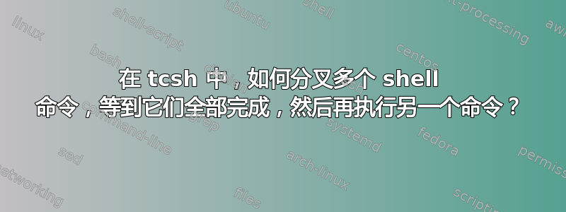 在 tcsh 中，如何分叉多个 shell 命令，等到它们全部完成，然后再执行另一个命令？