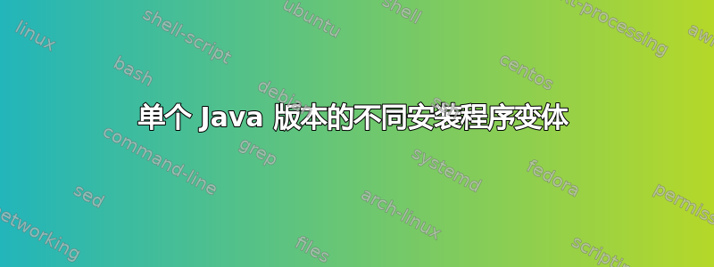 单个 Java 版本的不同安装程序变体