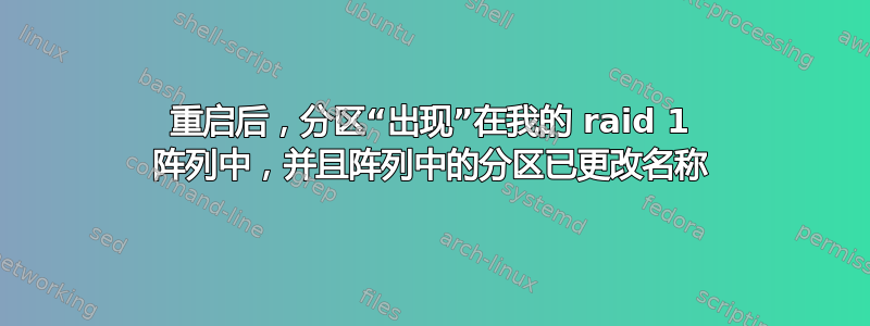 重启后，分区“出现”在我的 raid 1 阵列中，并且阵列中的分区已更改名称