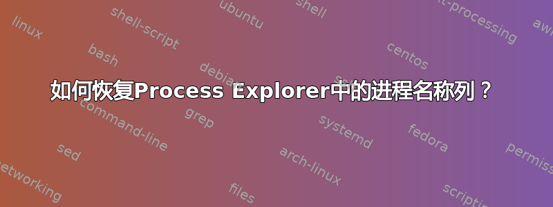 如何恢复Process Explorer中的进程名称列？