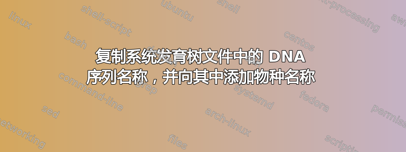 复制系统发育树文件中的 DNA 序列名称，并向其中添加物种名称