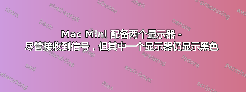 Mac Mini 配备两个显示器 - 尽管接收到信号，但其中一个显示器仍显示黑色