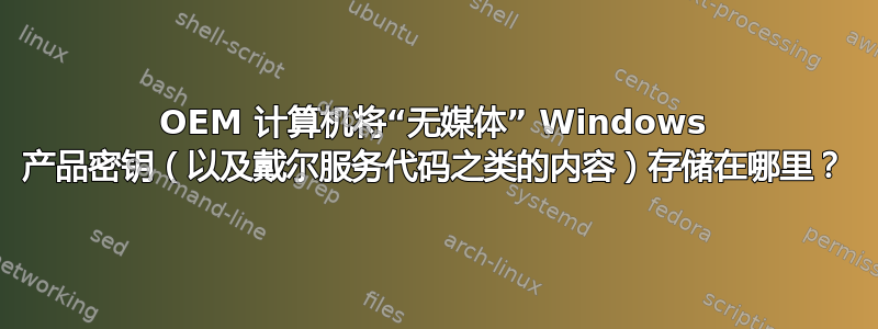 OEM 计算机将“无媒体” Windows 产品密钥（以及戴尔服务代码之类的内容）存储在哪里？