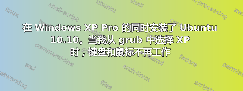 在 Windows XP Pro 的同时安装了 Ubuntu 10.10。当我从 grub 中选择 XP 时，键盘和鼠标不再工作