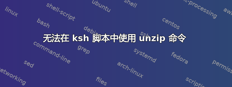 无法在 ksh 脚本中使用 unzip 命令