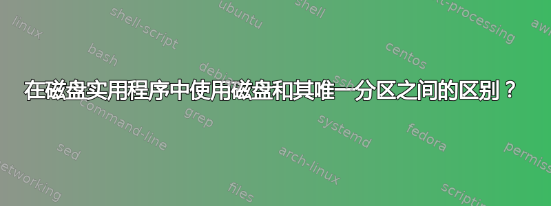 在磁盘实用程序中使用磁盘和其唯一分区之间的区别？