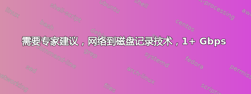 需要专家建议，网络到磁盘记录技术，1+ Gbps