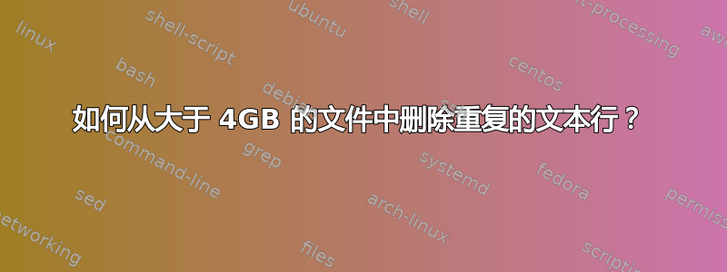 如何从大于 4GB 的文件中删除重复的文本行？